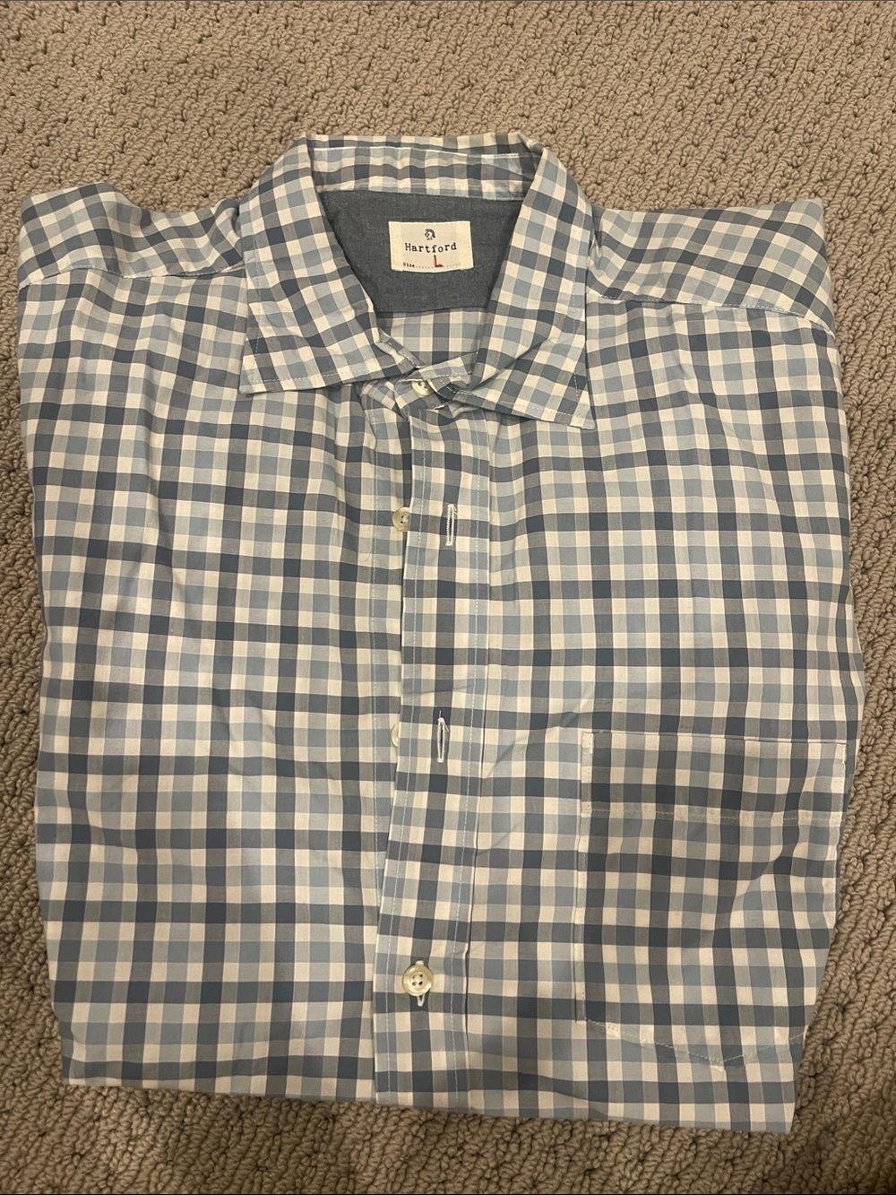 Hartford Men’s Blue and White Gingham Dress Shirt